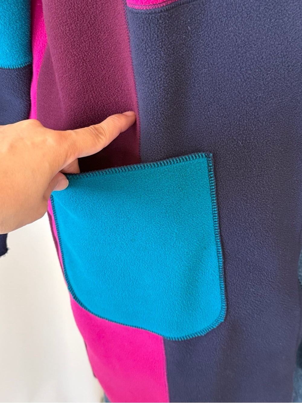 Vintage 1990s Susan Bristol Colorblock Fleece Jacket Coat Medium Retro. - Picture 3 of 11